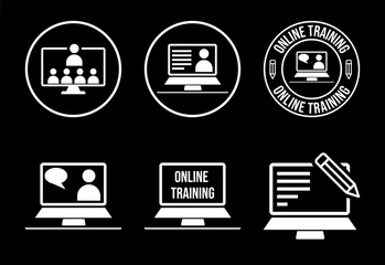 Online training icons set design, Webinar icon for website design, logo, app, template, ui white on black background