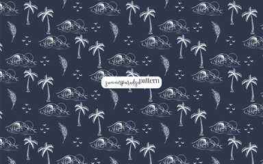 Summer Paradise Seamless Pattern Featuring Hand Drawn Beach Elements