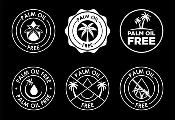 Palm oil free icons set design, healthy organic food, No palm oil badge sign white on black background