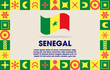 Senegal Flag Design banner with cultural design. Independence day design for Senegal celebration. Modern neo geometric retro design with flag, showcasing national pride and heritage.