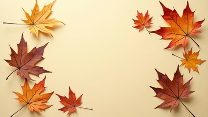 Fototapeta premium Autumn Leaves Frame Fall Foliage Background for Design