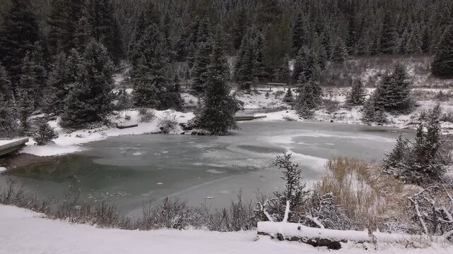 Frozen over ink pot at Johnston Canyon Banff 4k