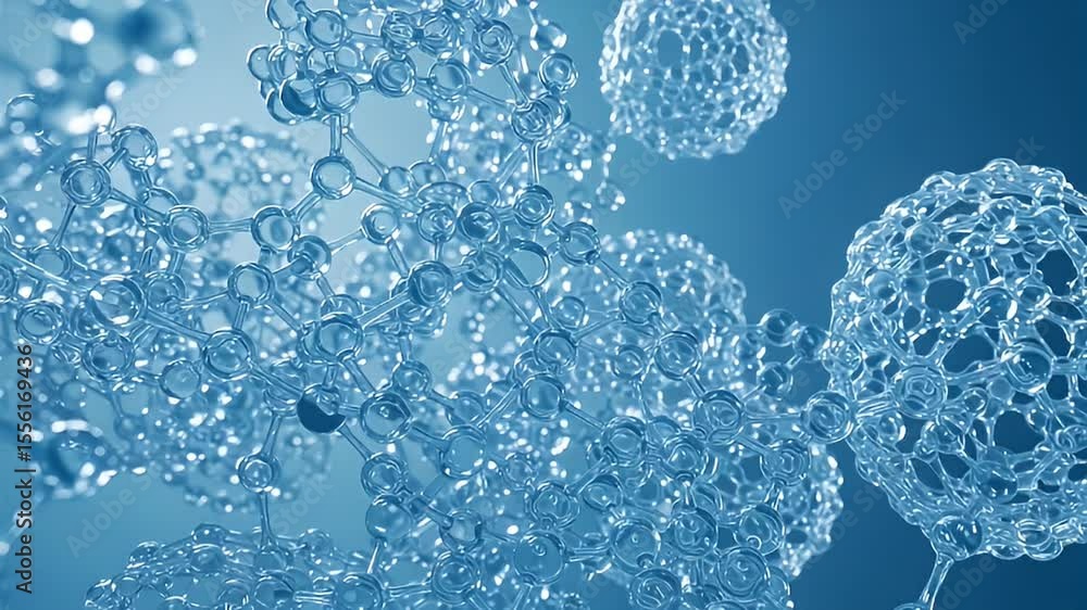 Poster abstract 3d render of molecular structures against blue background