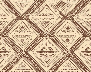 Beige and Mocha Geometric Tribal Pattern Seamless Background