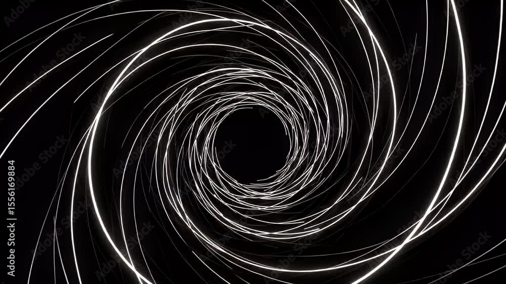Aufkleber abstract animated tunnel of white lines rotating on black background for modern design