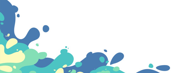 Blue water splash with abstract background and playful sea animals illustration