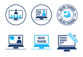Online training icons set design, Webinar icon for website design, logo, app, template, ui