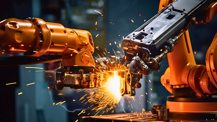 High-Tech Robotic Arm in Action with Sparks and Precision Engineering Close-Up | Generative AI