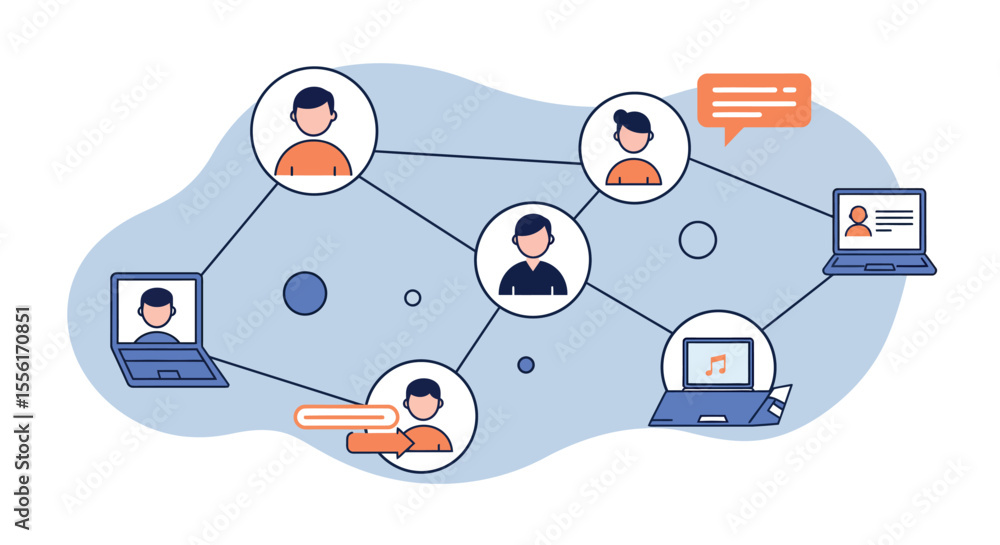 Poster digital networking vector illustration: flat style design for web and corporate communication