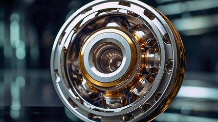 Precision Ball Bearing Floating in Air with Reflections on Polished Metal Surface | Generative AI