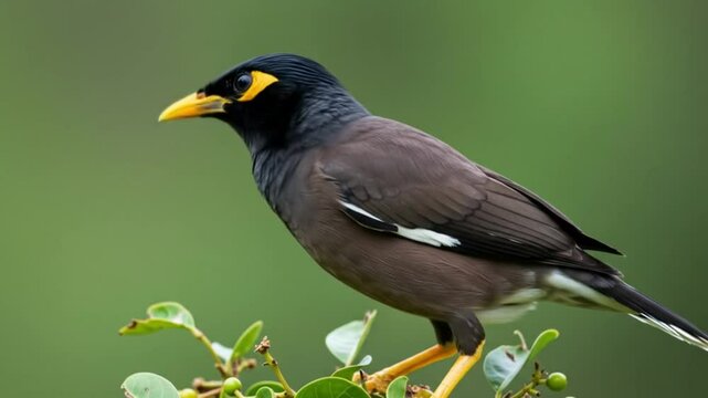  Beautiful Common Myna Bird standing on a tree branch. AI Video