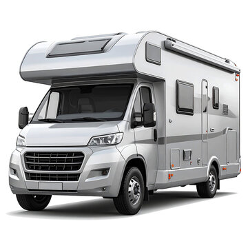 3D silver RV icon isolated on transparent background. PNG