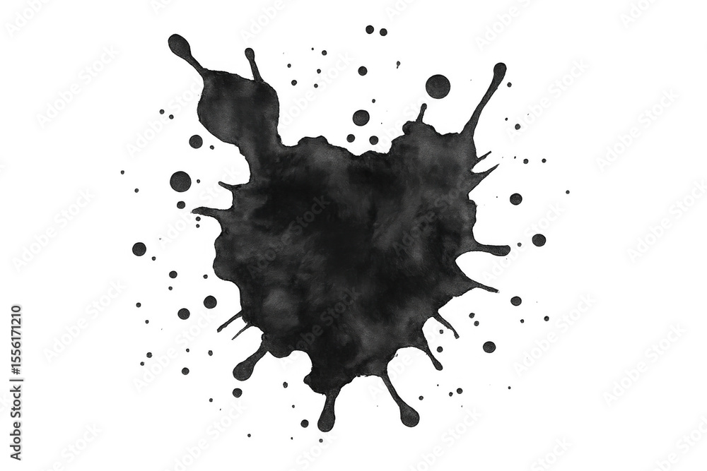 Poster dark ink splattering, creating a textured and artistic blob on a transparent background, ideal for o