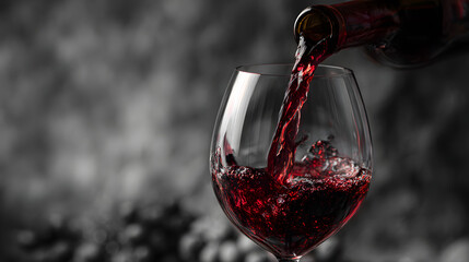 Macro photo. Pouring red wine into a wineglass.