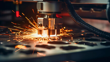 Laser Cutting Metal Close-Up – Precision Industrial Engineering Technology | Generative AI