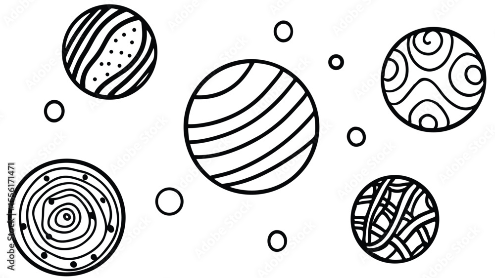 Poster five black and white abstract circular patterns with dots and lines circle graphic
