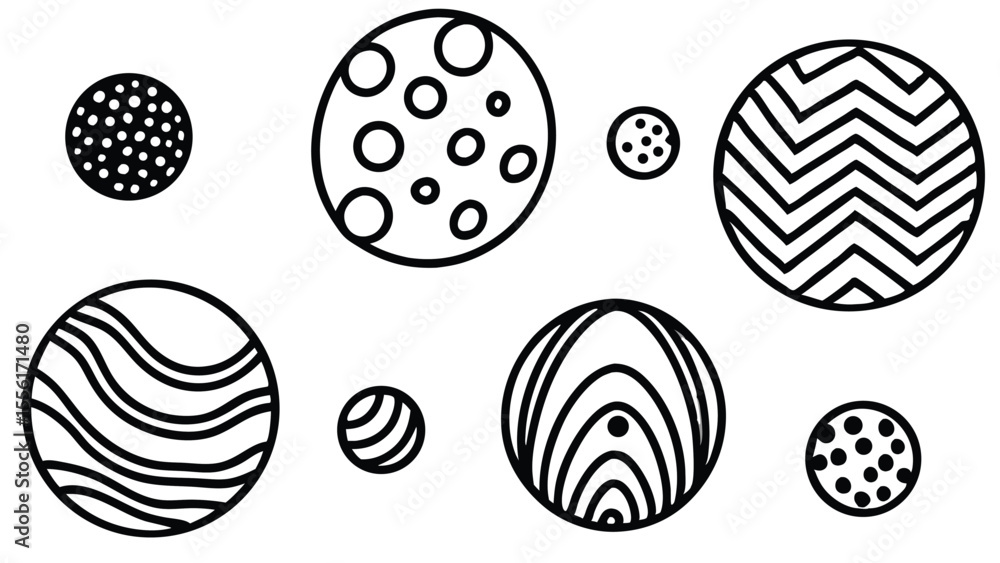 Poster black and white abstract circles with various patterns and textures graphic