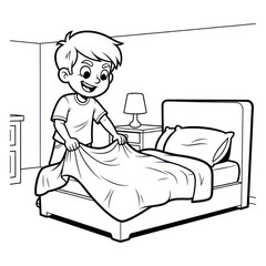 Boy Making Bed Cartoon Illustration