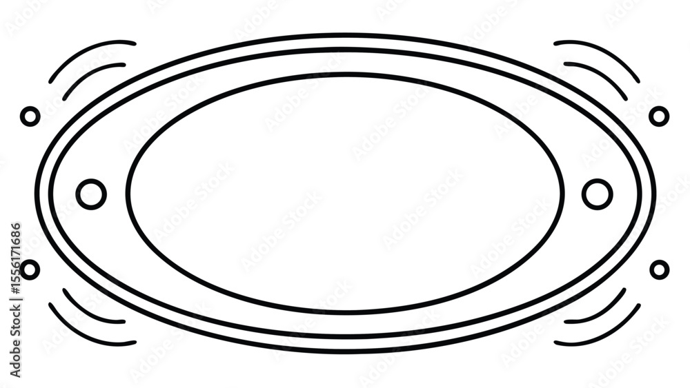 Poster black outline oval shape with radiating lines and circles abstract