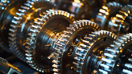 Mechanical Gears in Motion – Close-Up of Precision Engineering and Industrial Craftsmanship | Generative AI