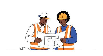 Construction planning team vector illustration for architectural design projects in flat style