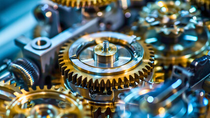 Mechanical Gears in Motion – Close-Up of Precision Engineering and Industrial Craftsmanship | Generative AI