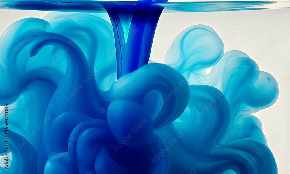 Poster abstract blue ink in water creating swirling fluid forms with light and motion