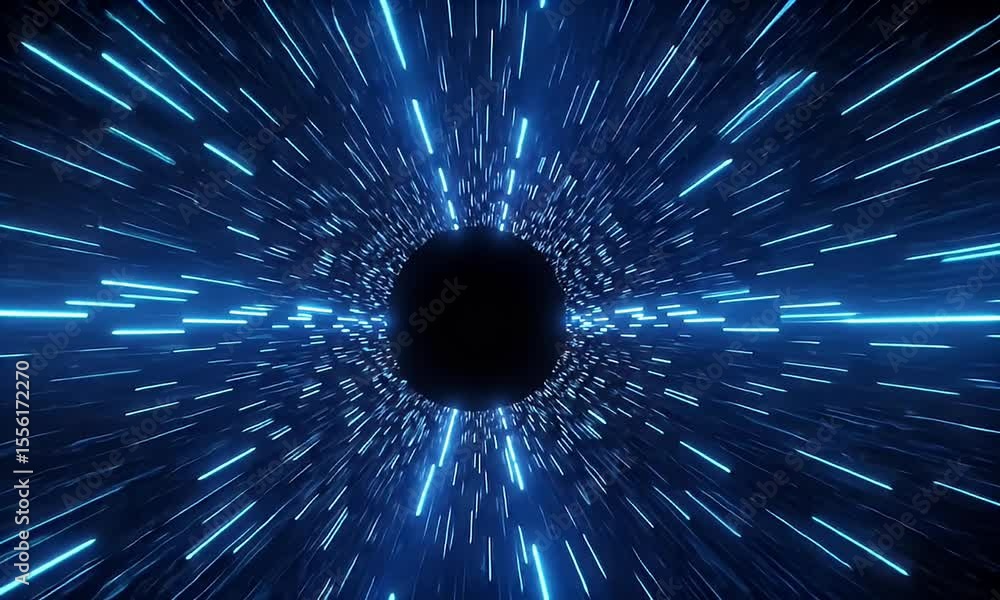 Poster abstract blue light tunnel with black hole in the middle with dynamic light effect for technology co