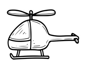 Helicopter. Hand drawn doodle vector. Air transport. Rotorcraft. Machine for flying in the sky. Modern technologies. Illustration line art element.