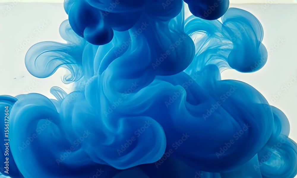 Aufkleber abstract blue paint in water creating dynamic forms against bright background