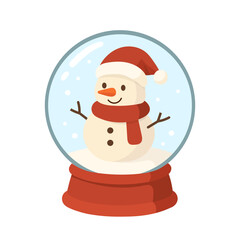A snow globe with a snowman inside, wearing a Santa hat and red scarf. This snow globe is a charming and magical holiday decoration.