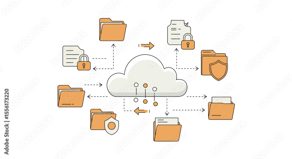 Poster cloud computing concept vector illustration for cybersecurity and data management in flat style