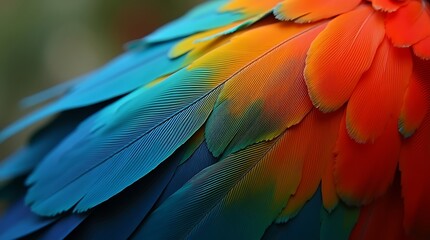 Fototapeta premium A macro photograph of a single, brightly colored feather with intricate patterns and details