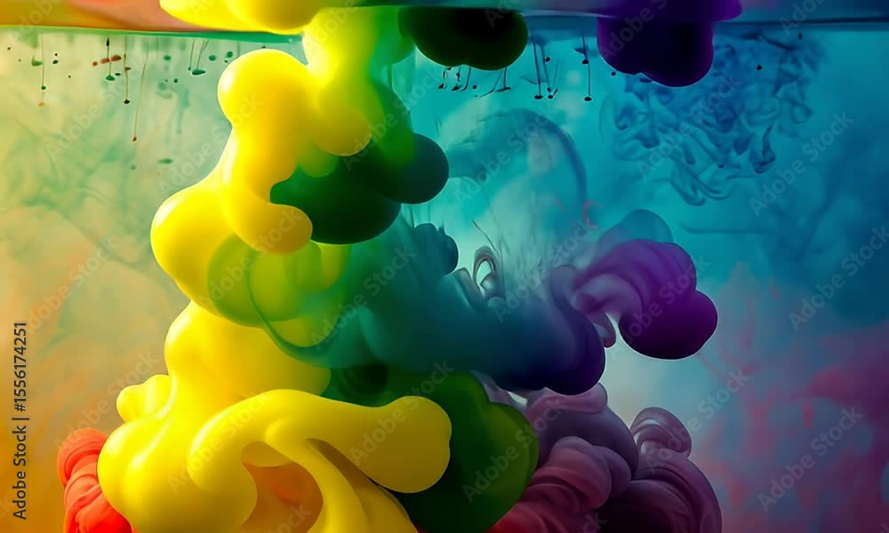 Poster abstract colorful paint and ink in water with dynamic motion and blended fluid effect