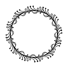 Elegant hand drawn floral wreath border frame design in black and white isolated