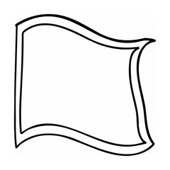 Simple black and white outline of a waving rectangular banner or flag on white