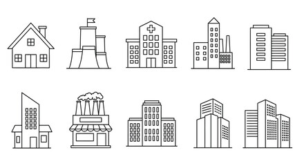 Obraz premium Urban architecture vector illustration: buildings collection for design and print in line style