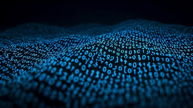 Abstract Digital Binary Code Waves in Blue Tones Representing Technology Network Communication and Data Analysis