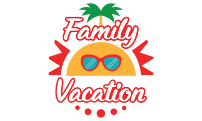 Fun family vacation illustration with palm tree sun and sunglasses for summer getaways and holiday travel