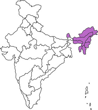 NORTH-EASTERN INDIA MAP, INDIA MAP HIGHLIGHTING THE STATES IN THE NORTH-EASTERN INDIA REGION