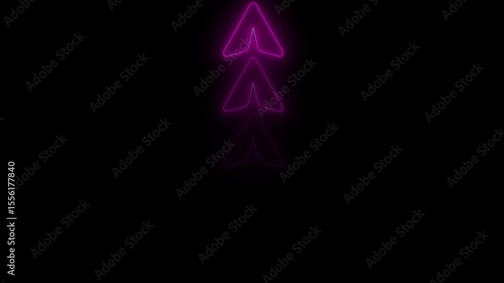 Poster abstract glowing neon arrow loading animation. neon arrow animation on black background. arrow loop 