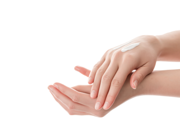 Hands applying cream isolated on transparent background