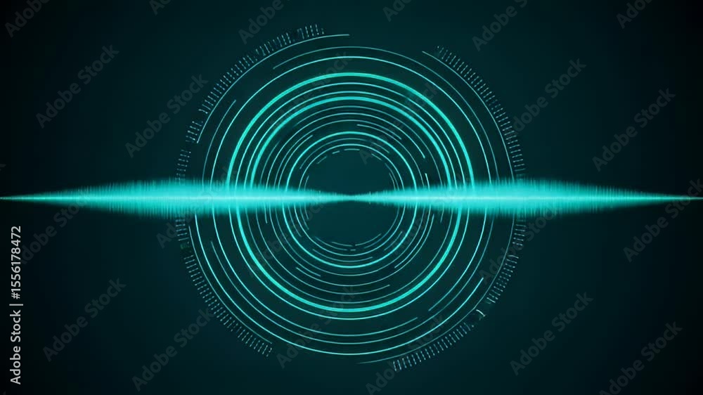 Poster abstract digital tunnel with blue circular light structures and light beam effect