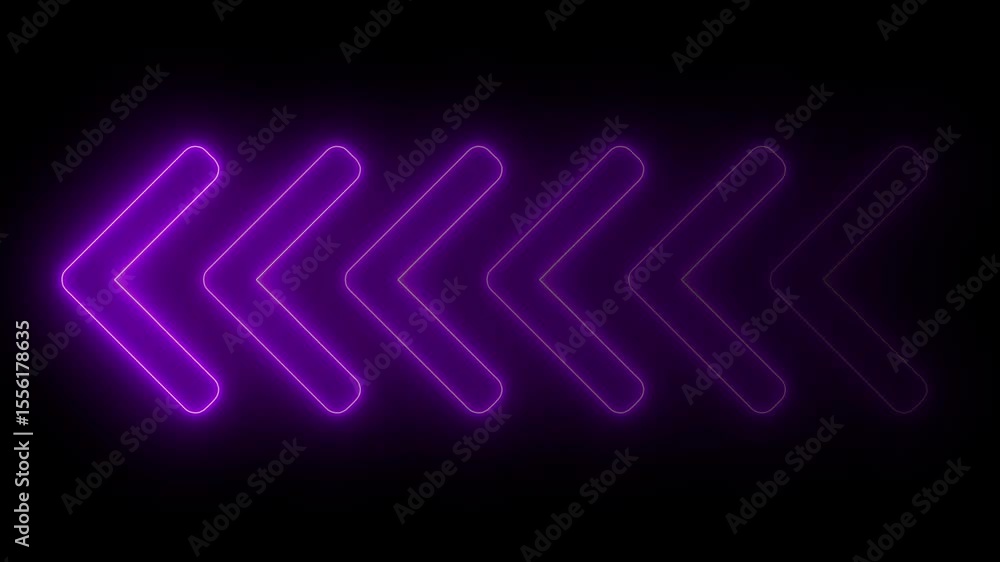 Poster neon pink arrow direction icon. abstract neon arrow loading animation. neon arrow sign animation on 
