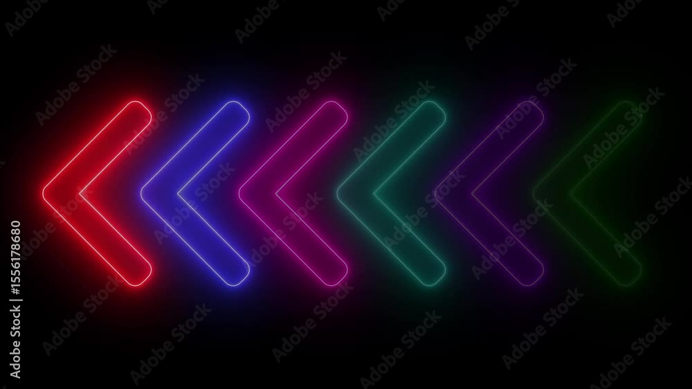 Poster neon pink arrow direction icon. abstract neon arrow loading animation. neon arrow sign animation on 