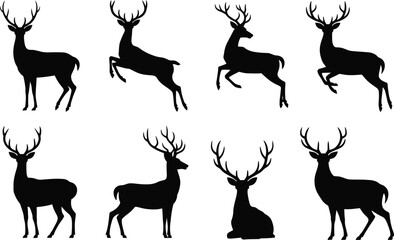 Naklejka premium Deer silhouettes collection reindeer antlers wildlife illustration design elements