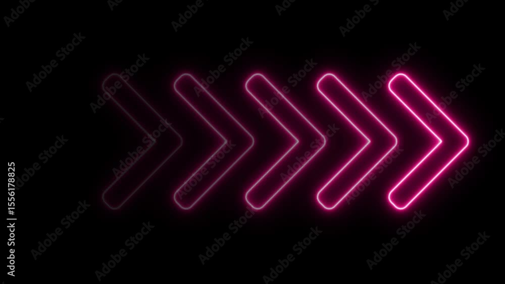 Poster neon pink arrow direction icon. abstract neon arrow loading animation. neon arrow sign animation on 