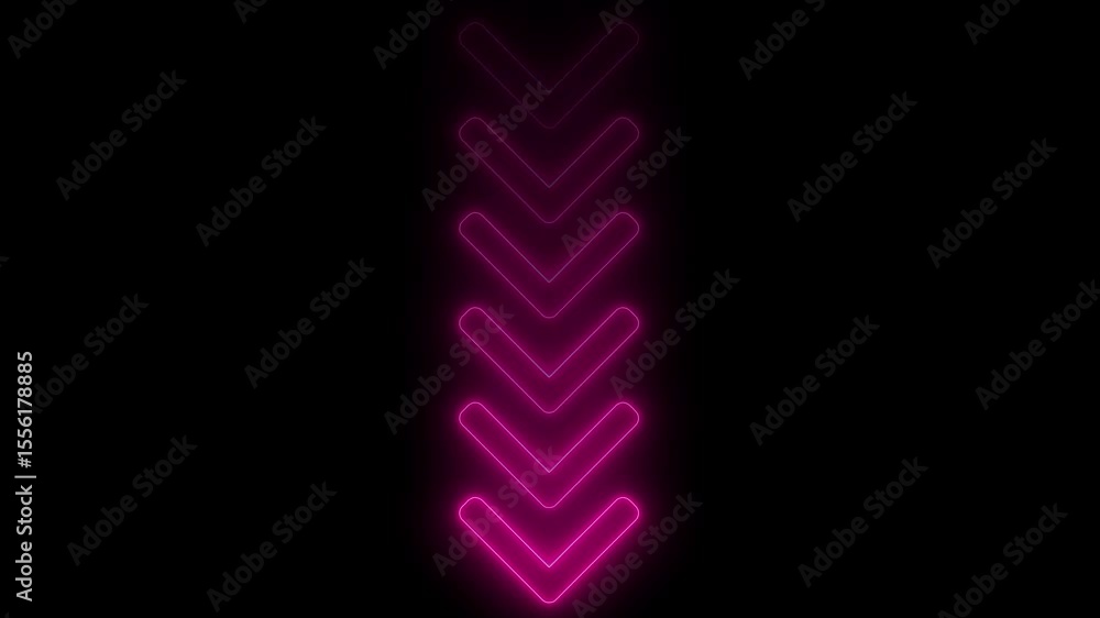 Poster neon pink arrow direction icon. abstract neon arrow loading animation. neon arrow sign animation on 