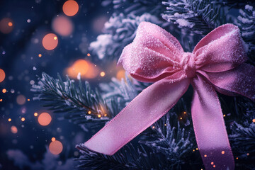 Pink ribbon with a bow. 