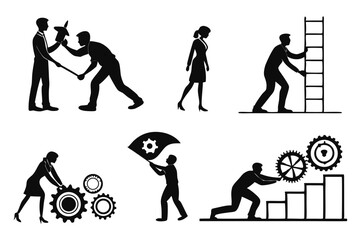 collaboration icon set sihouette black vector bundle